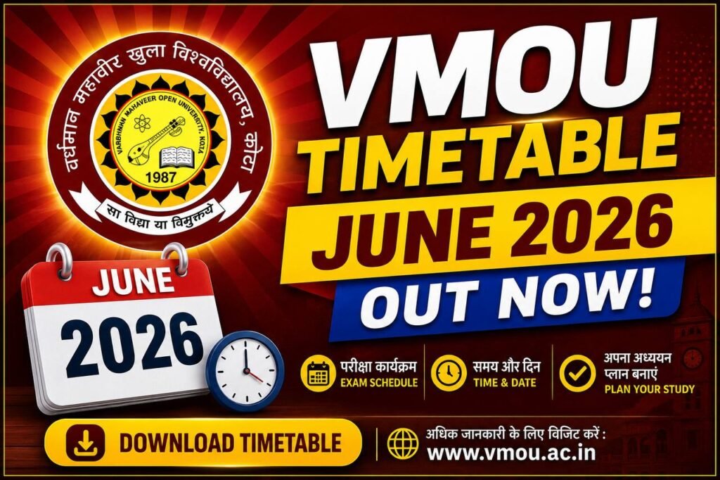 vmou timetable 2026
vmou kota june exam dates